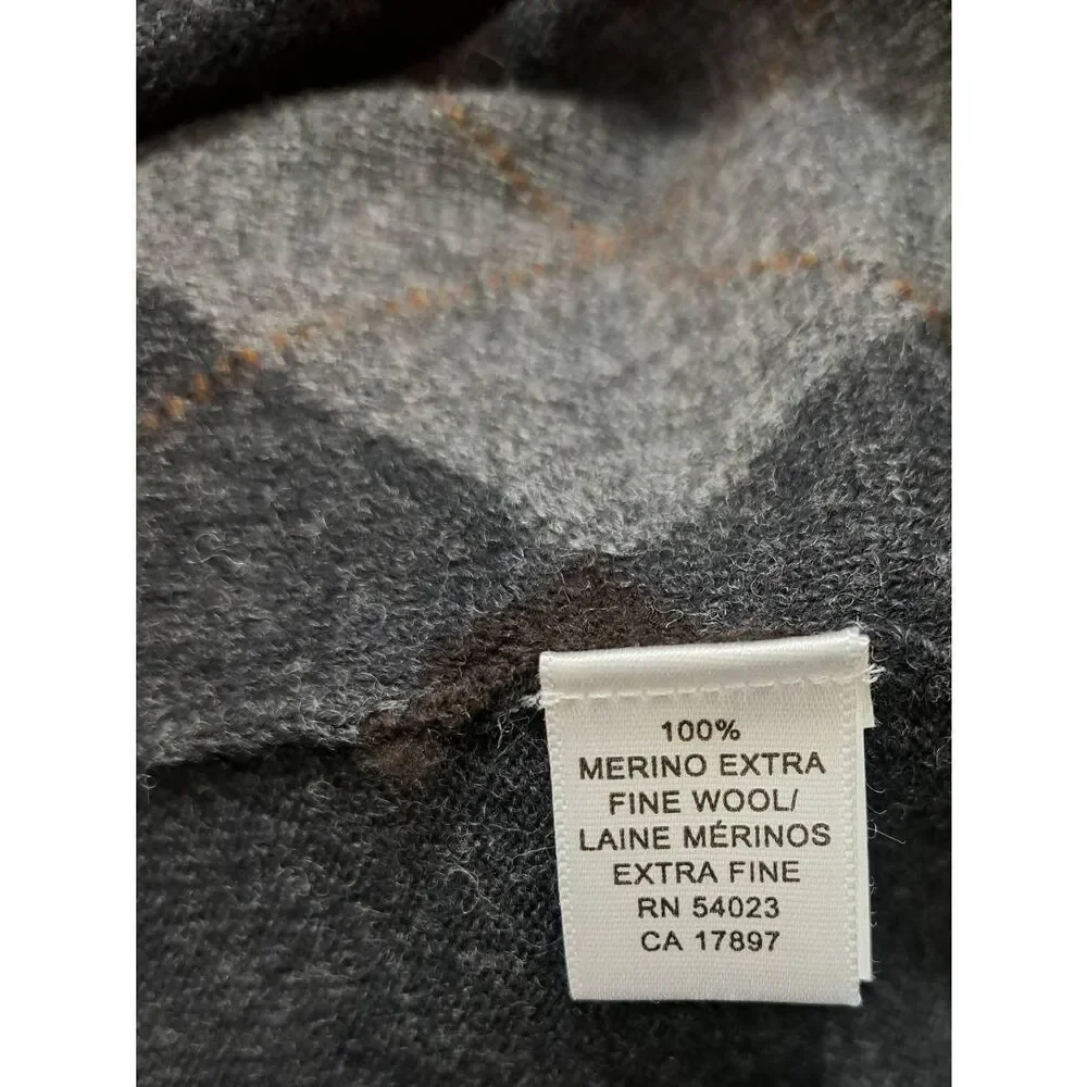 Banana republic mens large sweater argyle gray brown fine wool patch elbow